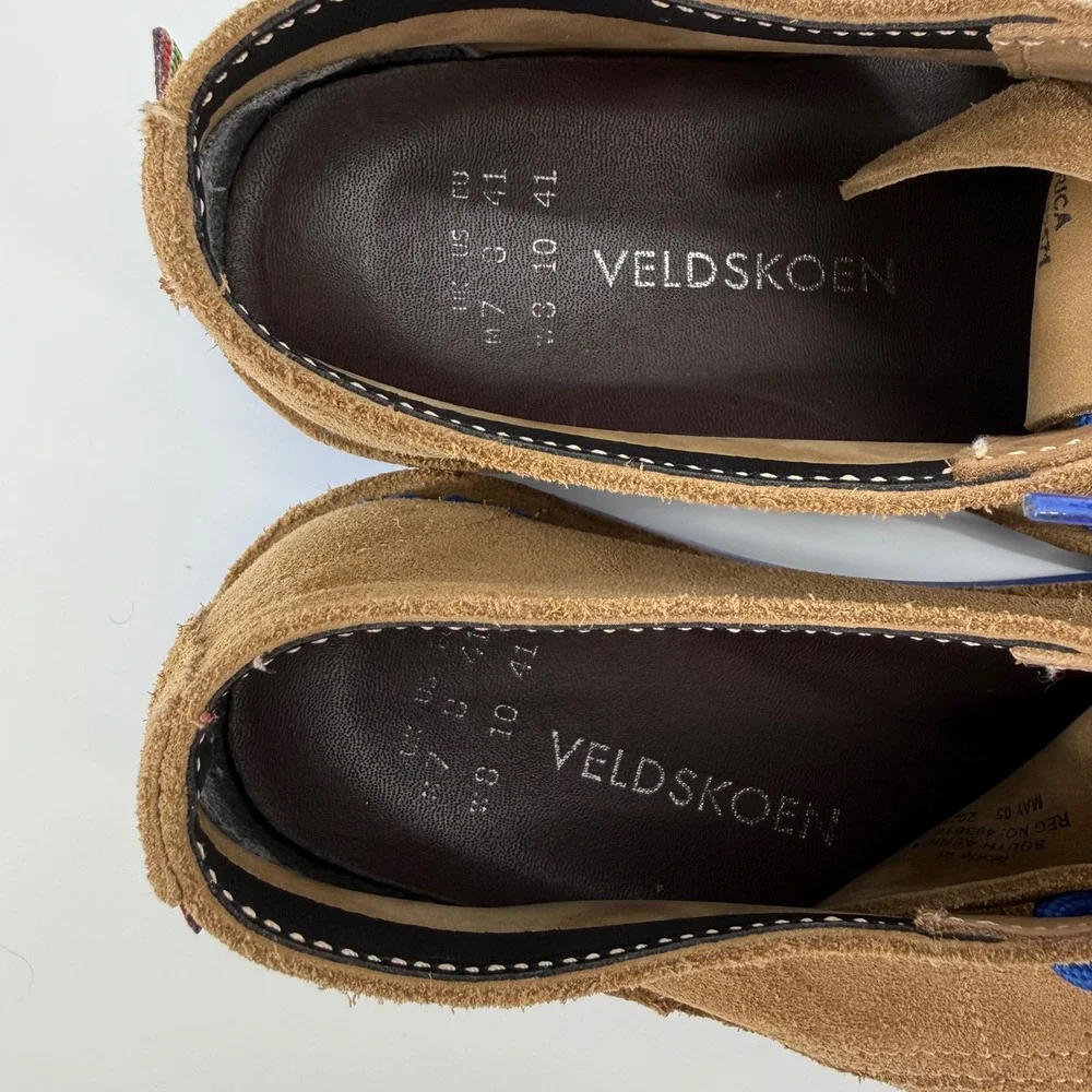 Veldskoen Heritage J-Bay Tan Suede Blue Sole Chukka Boots Mens 8 Womens 10 EU 41